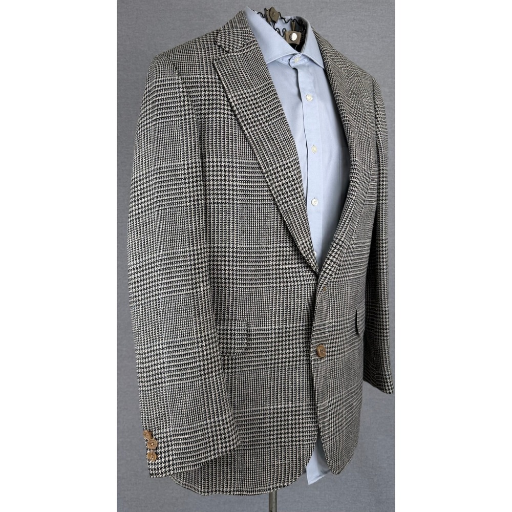 Vintage Norman Hilton 41R Sport Coat Glen Plaid Wool Blazer Black White